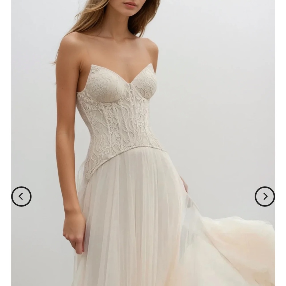 Innovare Denim Strapless Lace Maxi Dress in Cream